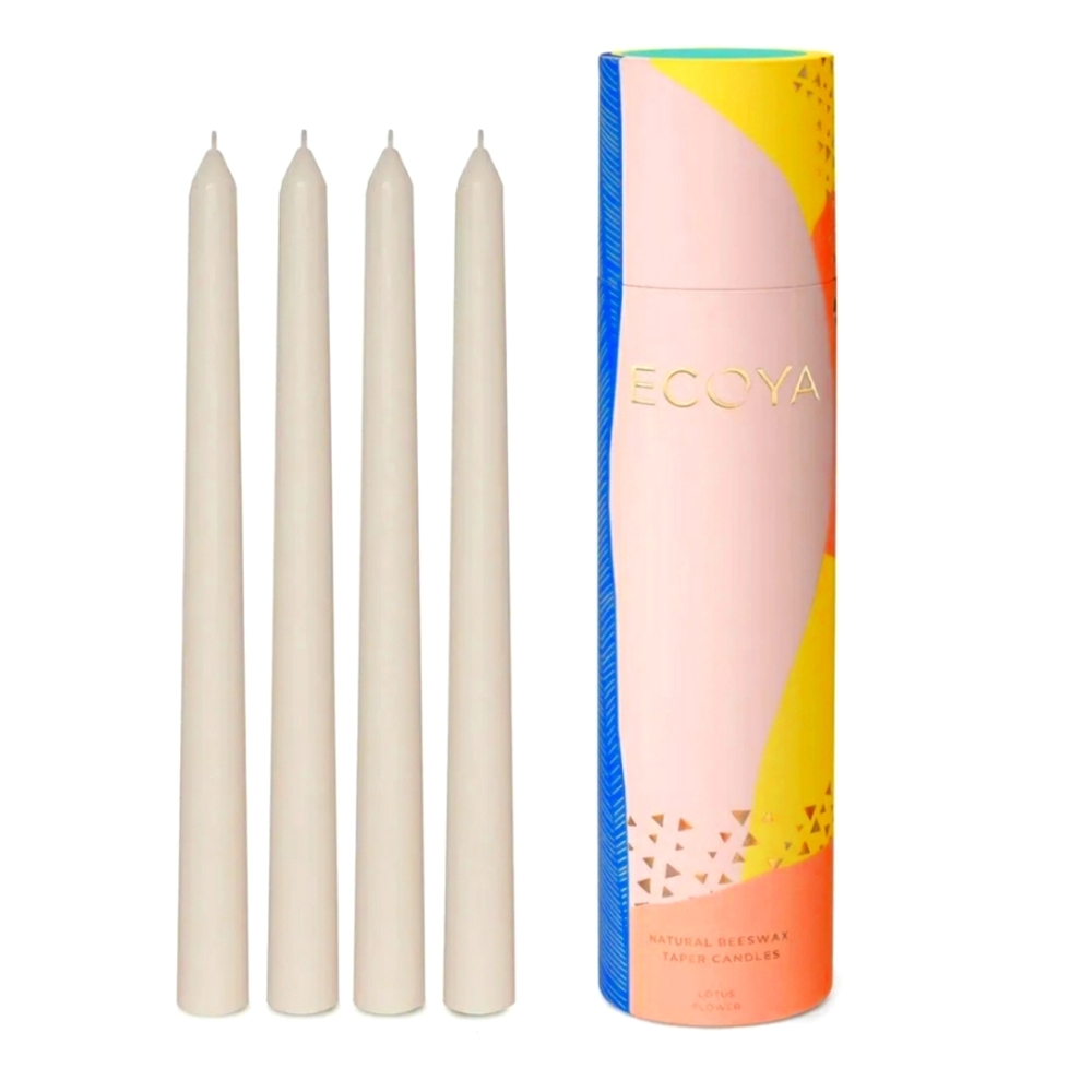 Ecoya Natural Beeswax Lotus Flower Taper Luxury Candles 4 in Gift Tube Box